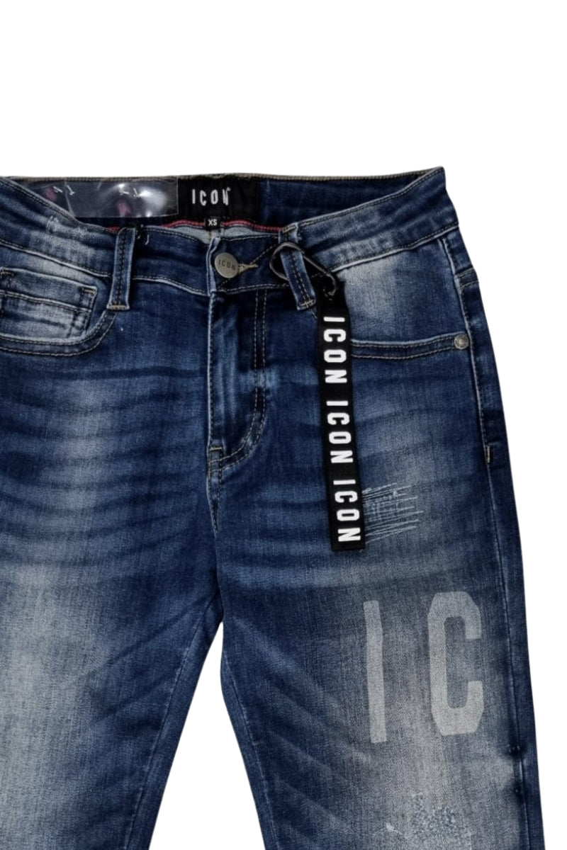 Jeans chiaro da ragazzo con logo lettering a fuoco sulla gamba IBDT00711
