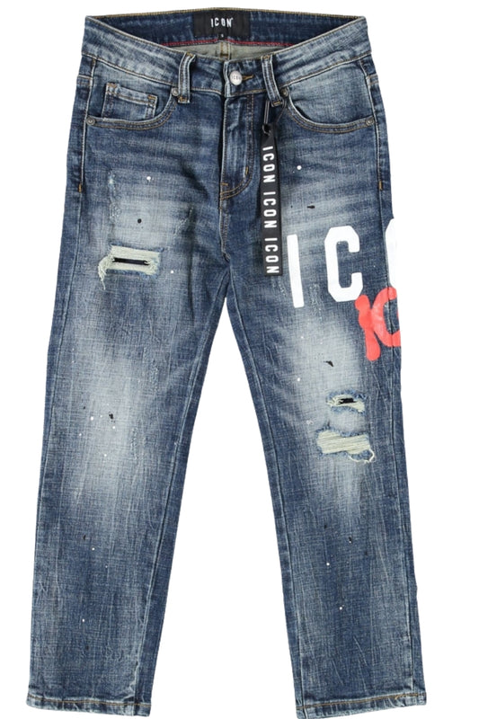 Jeans da ragazzo con doppio logo a contrasto sulla parte sinistra IBDT00712