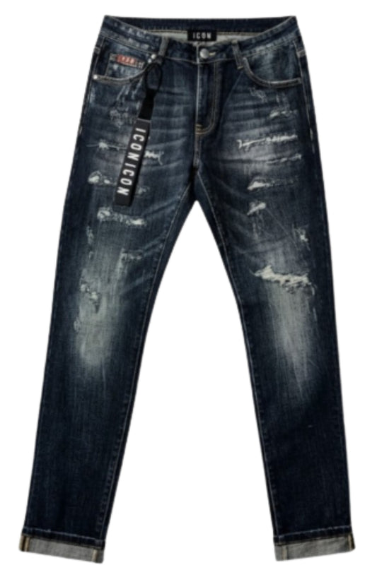Jeans scuro da ragazzo con strappi frontali IBDT00718