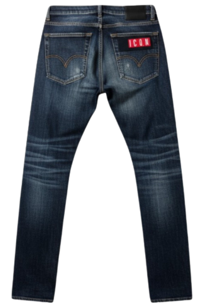 Jeans scuro da ragazzo con strappi frontali IBDT00718