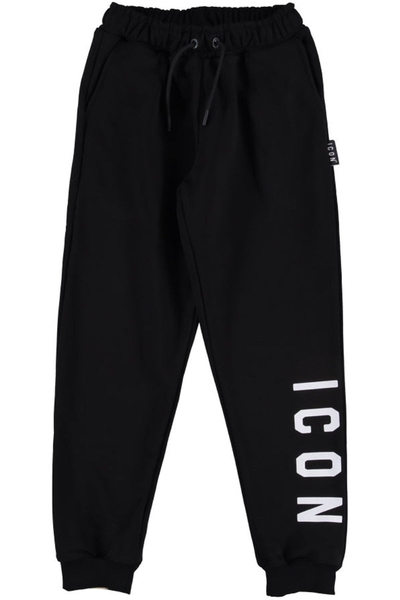 Pantaloni tuta da ragazzo con vita e polsini elasticizzati e logo lettering sul fondo IBSP00747