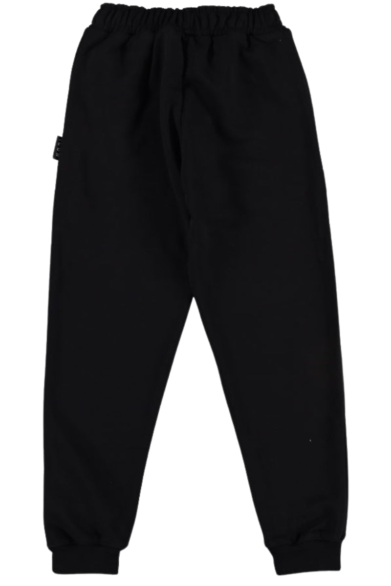 Pantaloni tuta da ragazzo con vita e polsini elasticizzati e logo lettering sul fondo IBSP00747