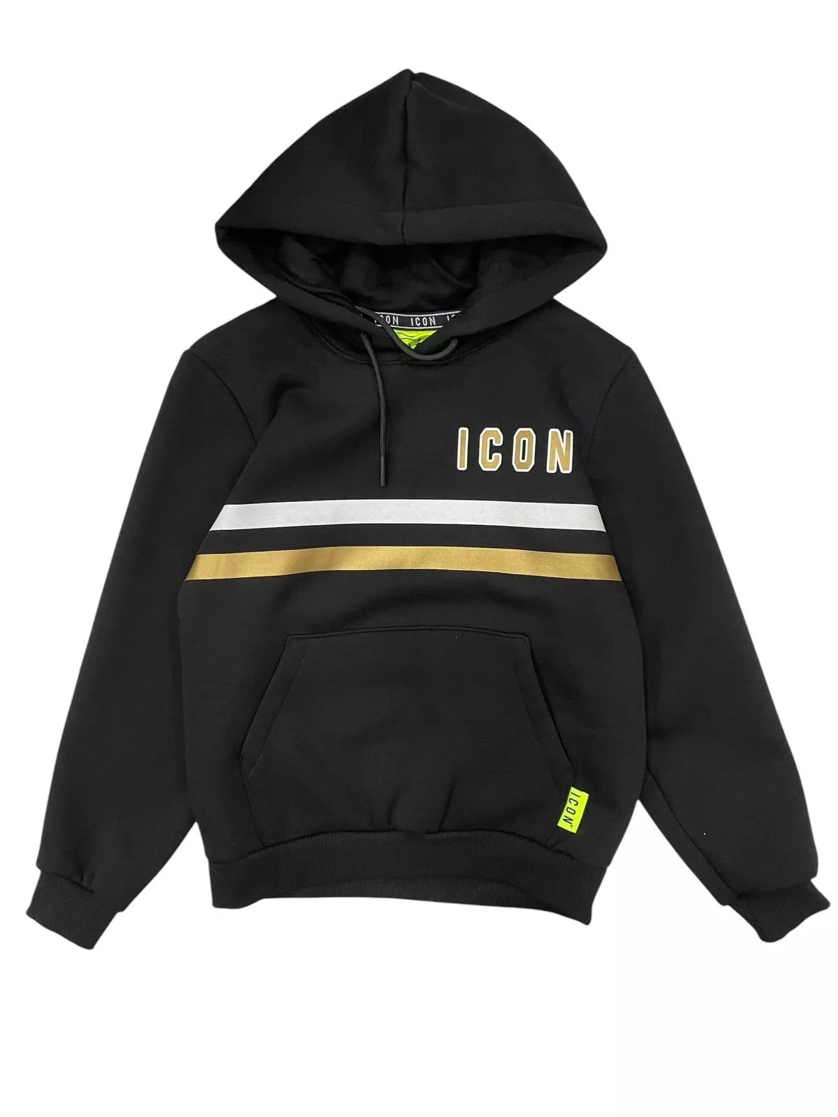 Felpa con cappuccio da ragazzo con strisce sul petto e logo frontale