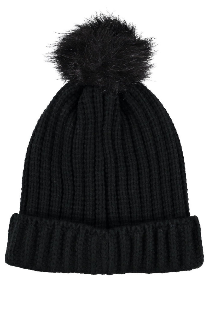 Cappello da ragazza in maglia lavorata a trecce e ponpon in ecopelliccia IGAC00724