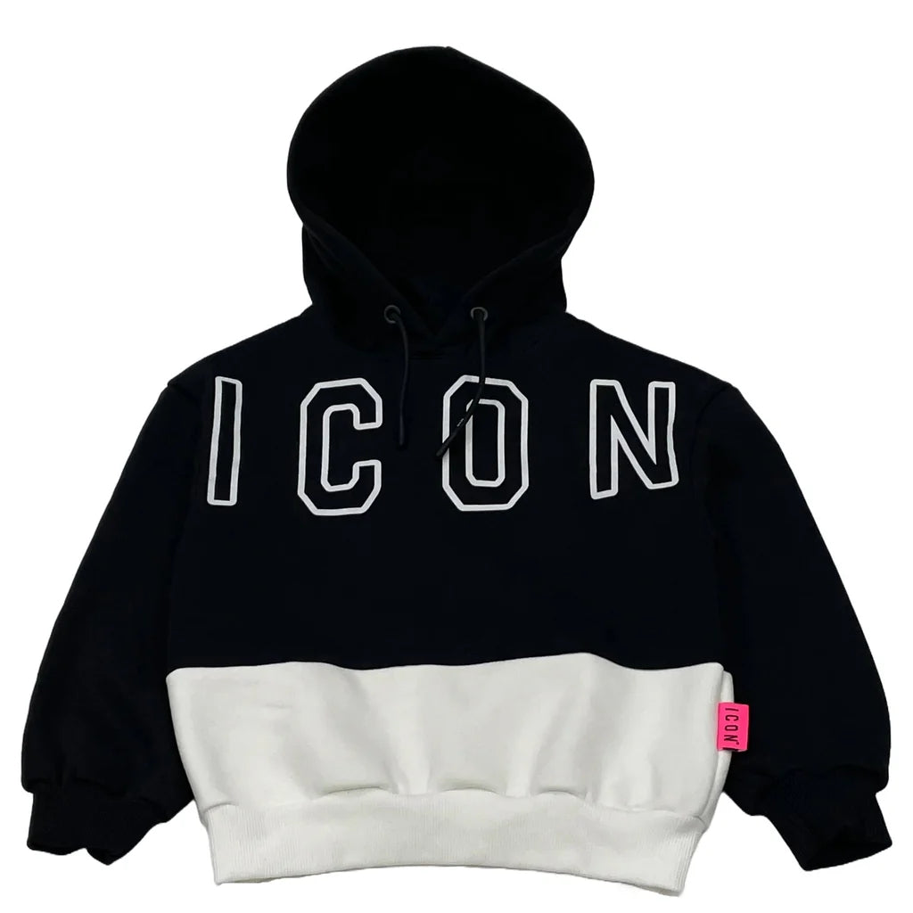 Felpa con cappuccio da ragazza bicolor con maxi logo frontale