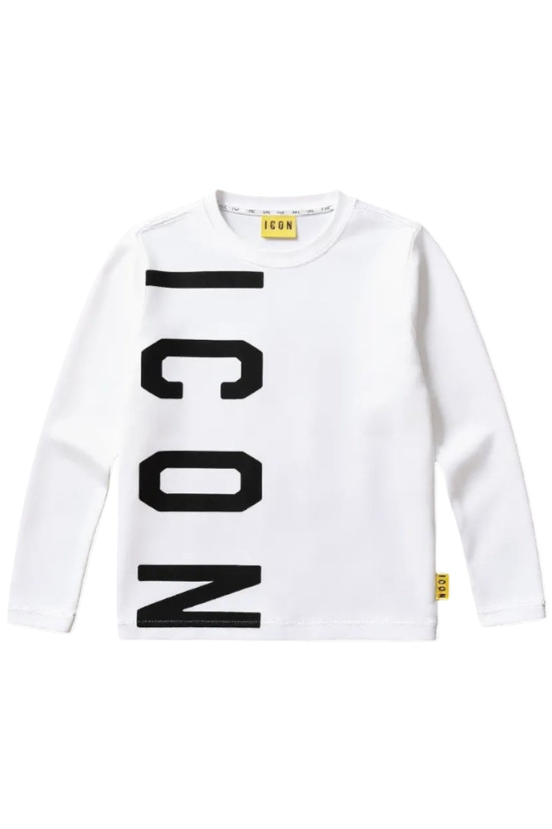 Maglia girocollo da bambino con logo lettering verticale stampato di lato INBKL00876