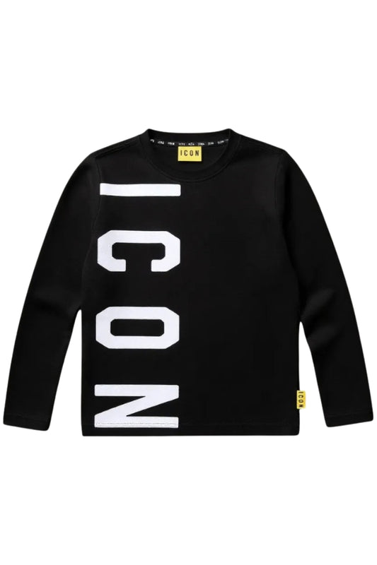 Maglia girocollo da bambino con logo lettering verticale stampato di lato INBKL00876