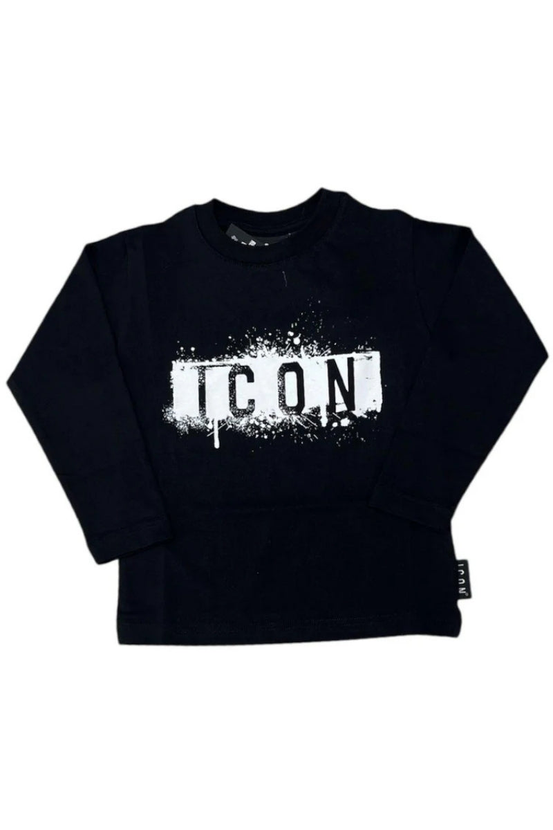 Maglia girocollo da bambino con logo lettering e schizzi frontali INBKL00883