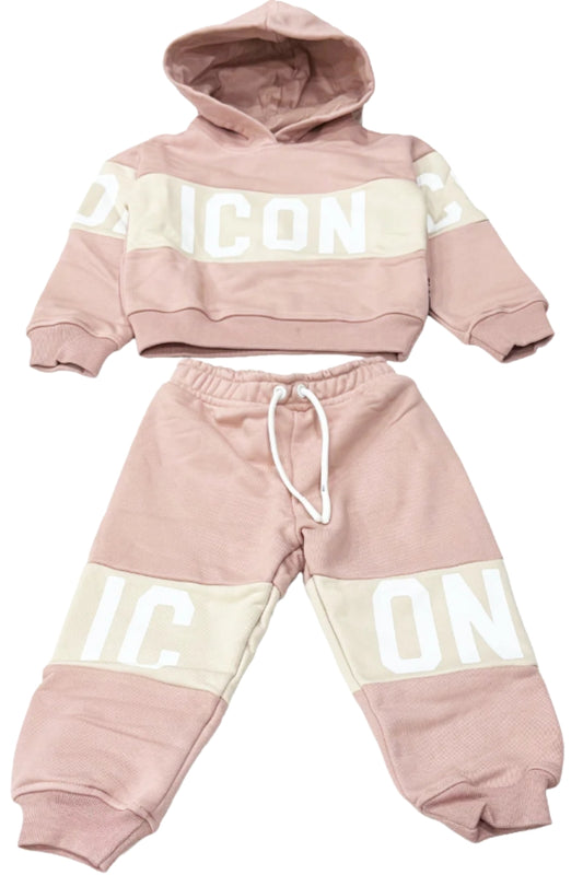 Tuta da bambina due pezzi con bande con maxi logo lettering INGFS00891