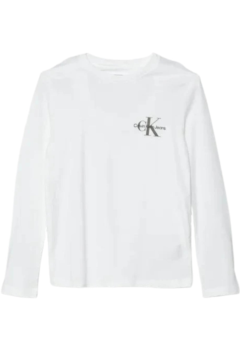 Maglia girocollo da bambino e ragazzo in cotone con logo monogram a contrasto a sinistra IU0IU00677YAF