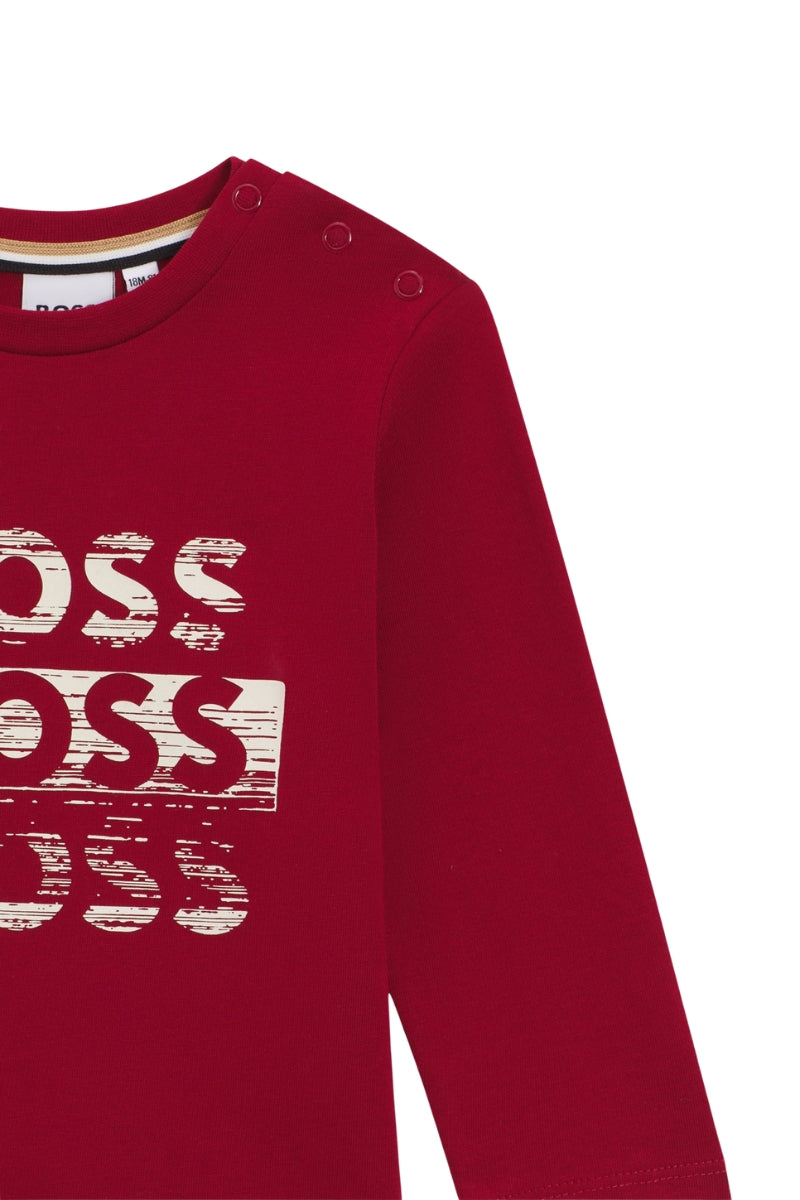 Maglia girocollo da bambino e neonato con stampa multi logo lettering J52463