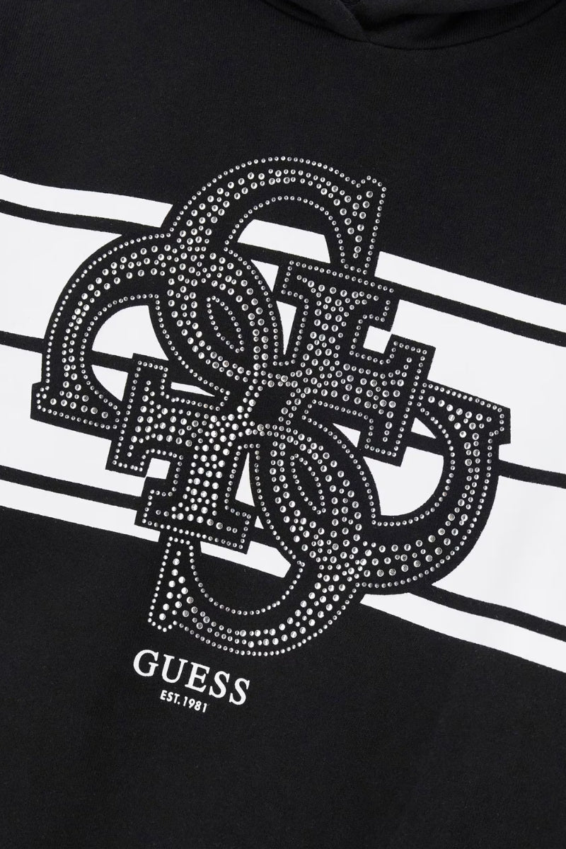 Abito da ragazza in cotone felpato con cappuccio e maxi logo 4G con strass sul davanti J5YK04KA6R4