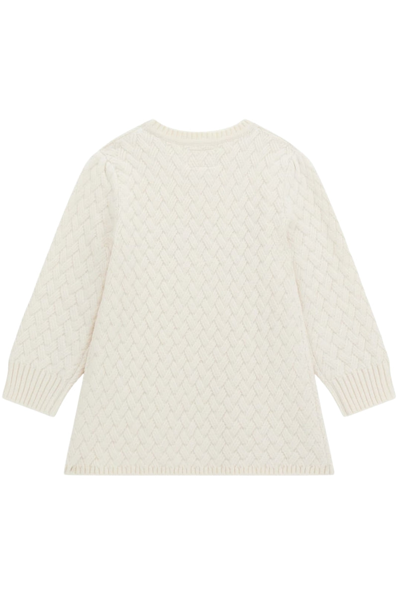 Abito da bambina in lana intrecciata con logo lettering ricamato a contrasto colore K5BK20Z0850