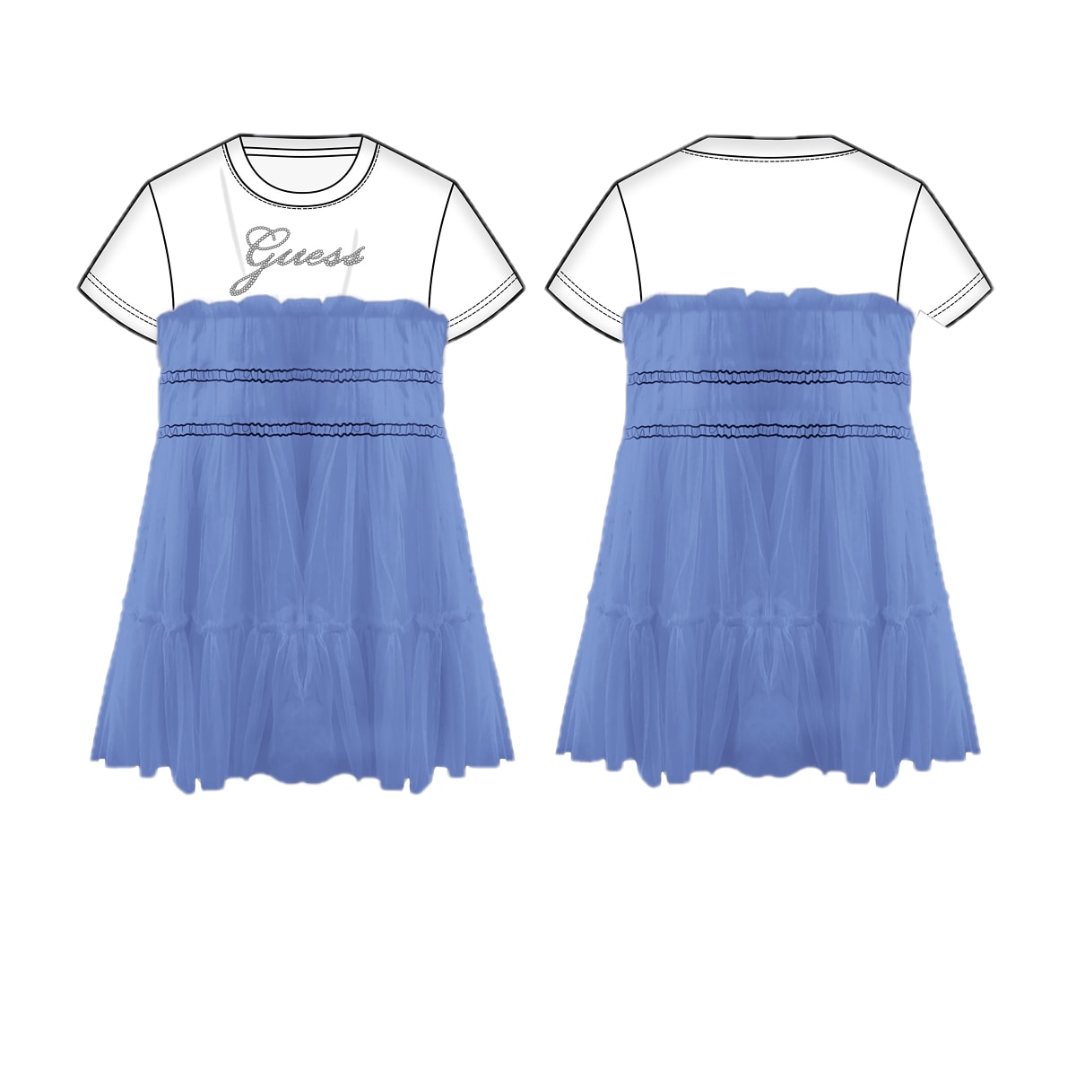 Vestito da bambina in cotone con ruches e logo lettering con strass sul davanti K6RK00K6YW0