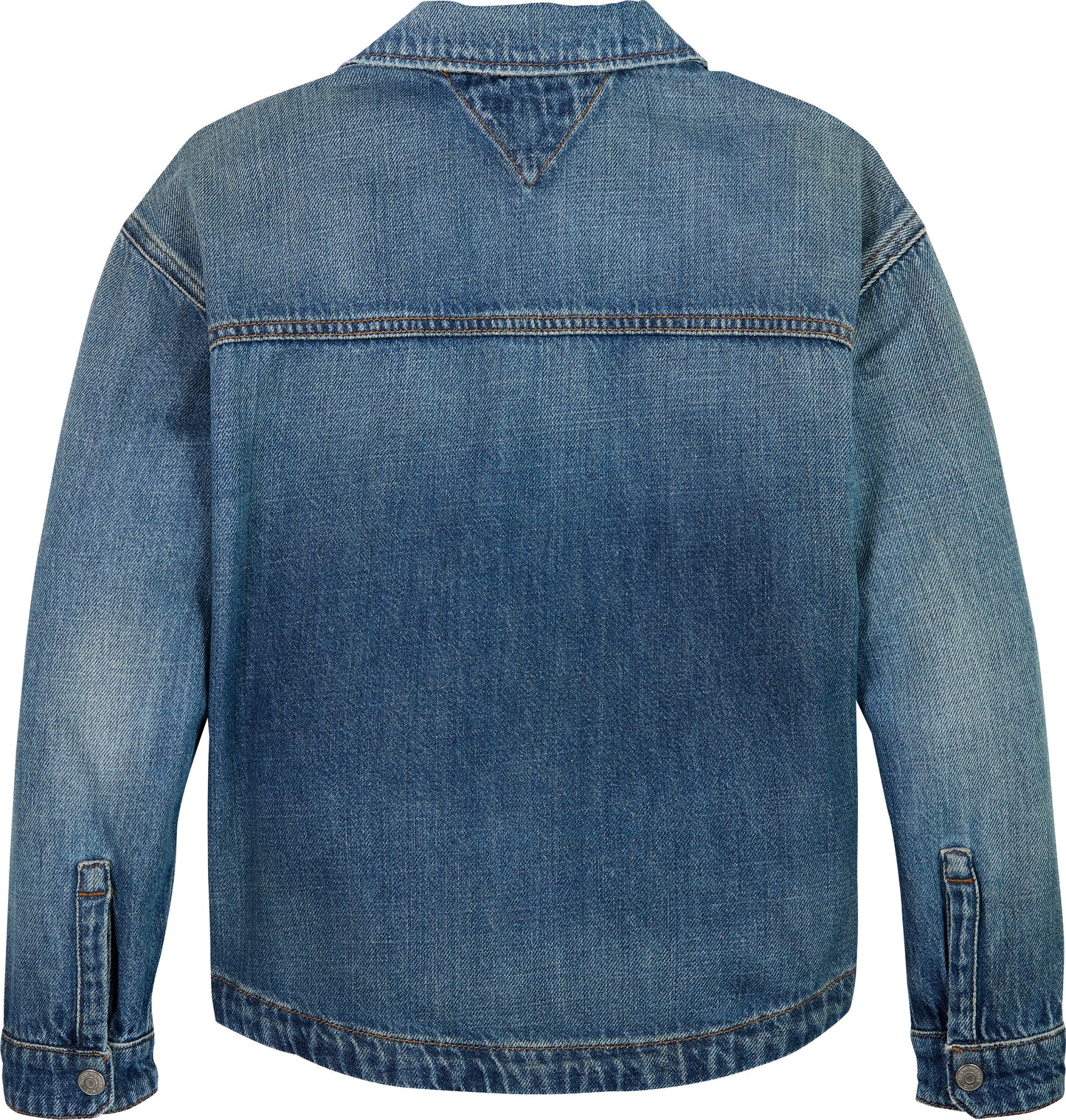 Camicia da ragazzo in denim con logo lettering ricamato sul petto KB0KB098421A4