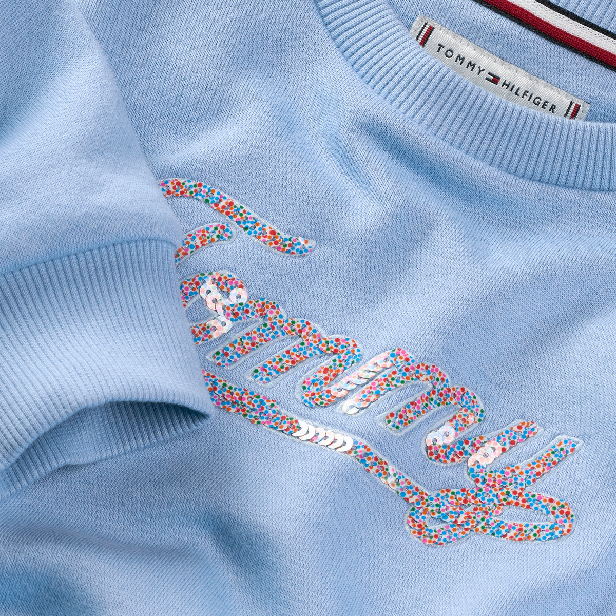 Felpa girocollo da bambina con logo lettering con paillettes multicolor (4 e 5 anni) KG0KG08686C14