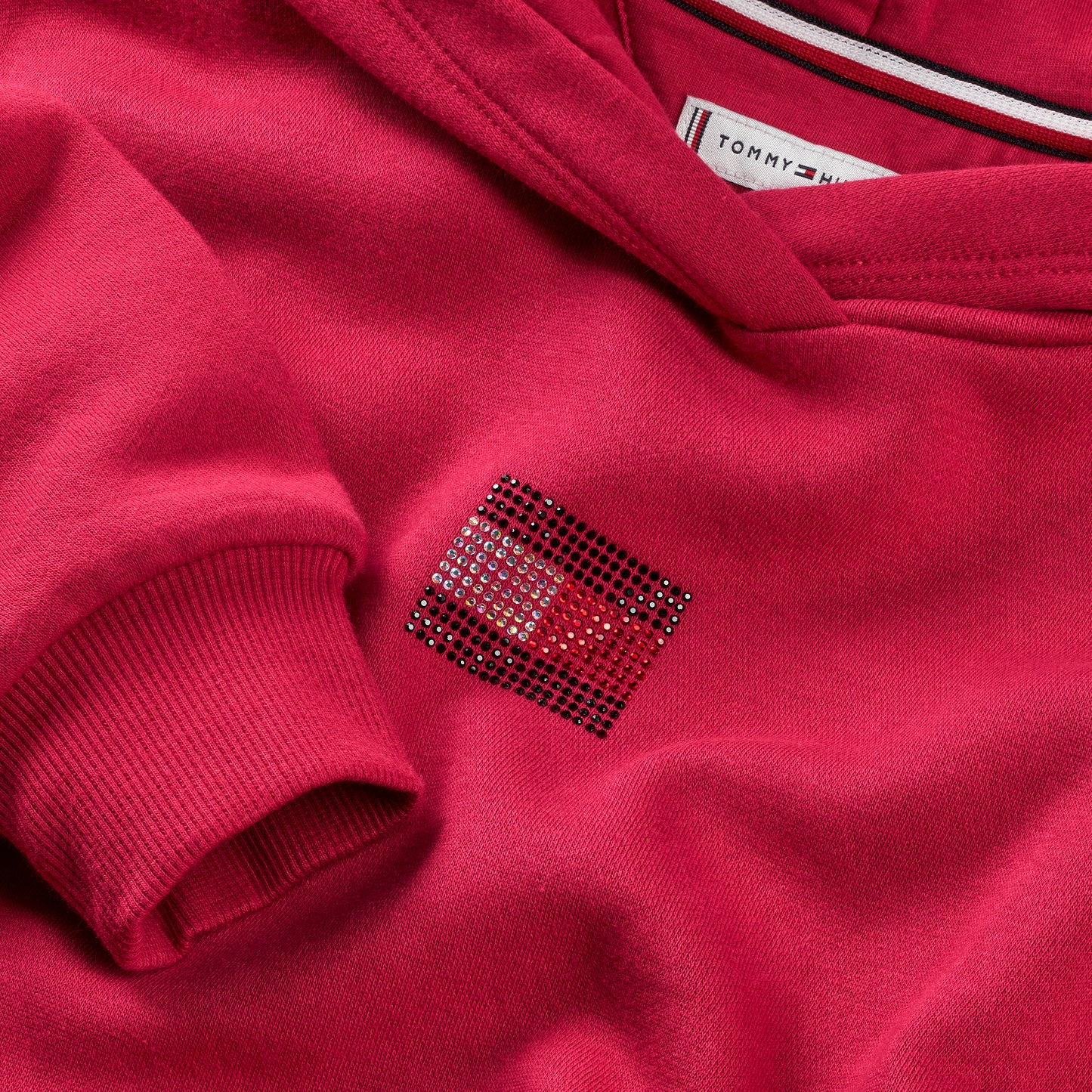 Felpa da ragazza in cotone con bandiera logo con strass sul davanti KG0KG09016XJP