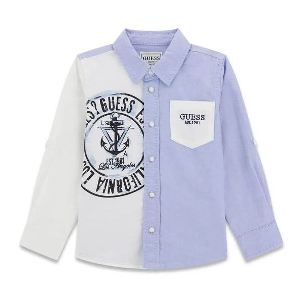 Camicia da bambino con design bicolor e stampa a fantasia marina N6RH04W9CL1