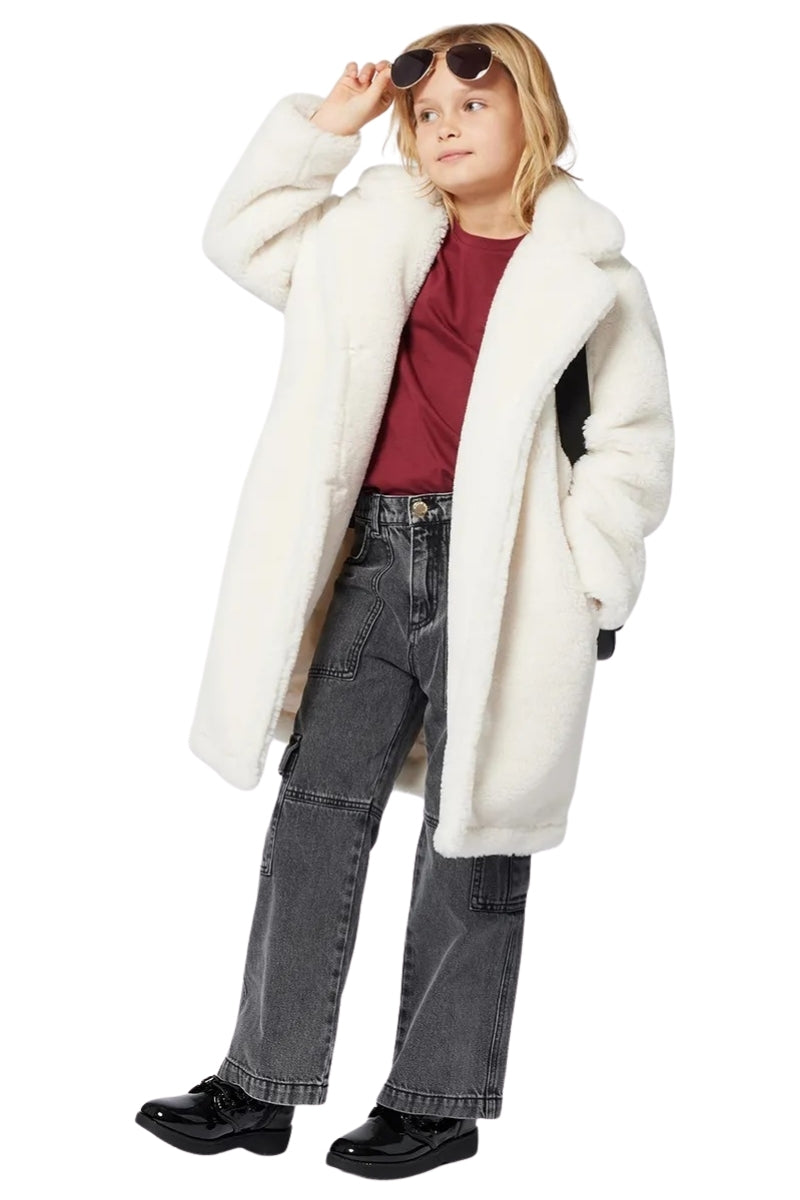 Jeans scuro da bambina e ragazza cargo in cotone a gamba larga R30451