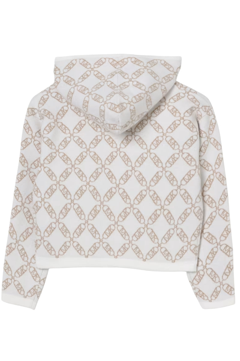 Cardigan in lana da bambina e ragazza in lana cropped con patte frontali e cappuccio R30470