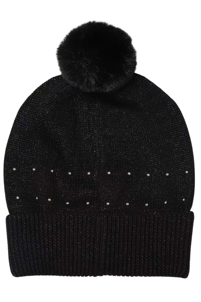 Cappello da ragazza lavorato a maglia con strass e pompon con filo R30518