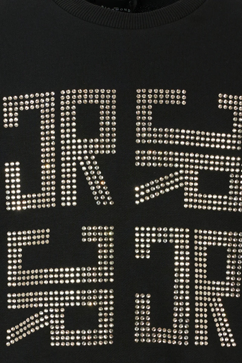 Felpa da bambina e ragazza in cotone con multi logo monogram maxi con strass sul davanti RGA25179FE