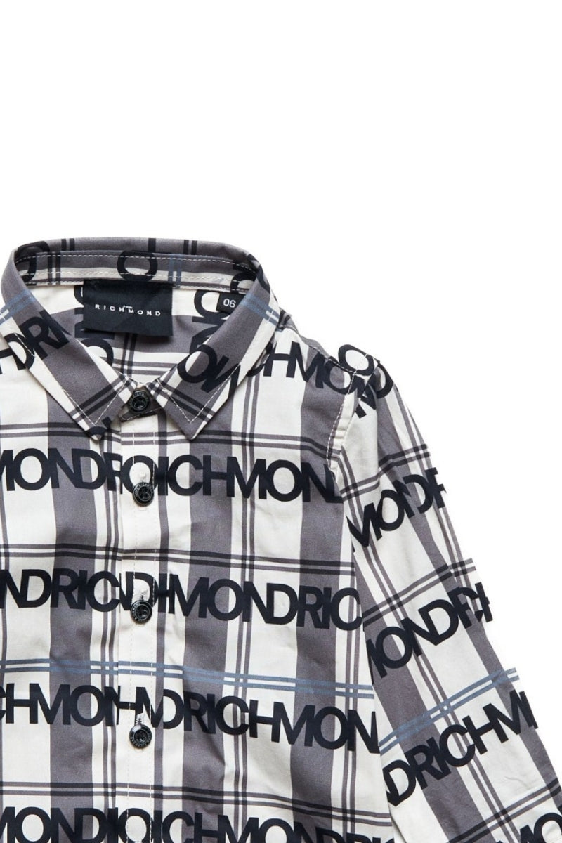 Camicia da neonato con stampa a quadri e logo lettering all over RIA25109CA