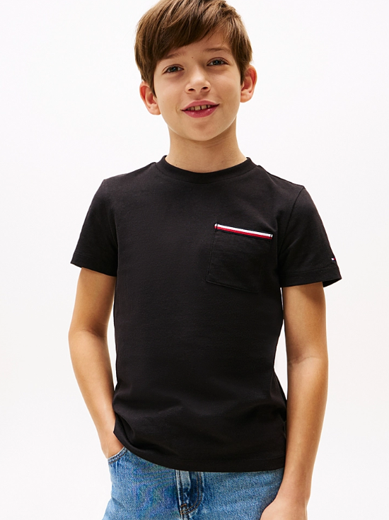 T-shirt girocollo da bambino e ragazzo in puro cotone con tasca applicata sul petto KB0KB08817
