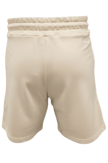 Bermuda da uomo in cotone garzato con stampa con logo lettering multicolor sul fondo a sinistra SS26287