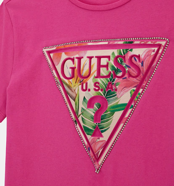 T-shirt girocollo da ragazza con triangolo logato con strass J5GI15K6YW4