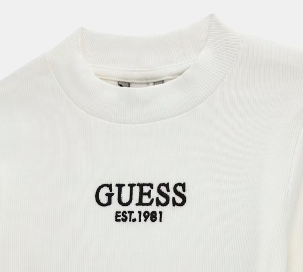 Maglia da ragazza in cotone stretch a costine con logo frontale J4YI49KBZP4