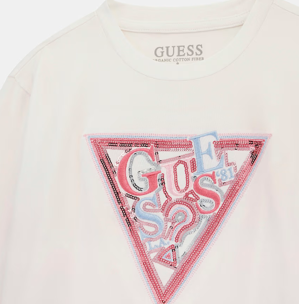 Maglia da ragazza con maxi triangolo logato stilizzato con paillettes J5YI15K6YW4