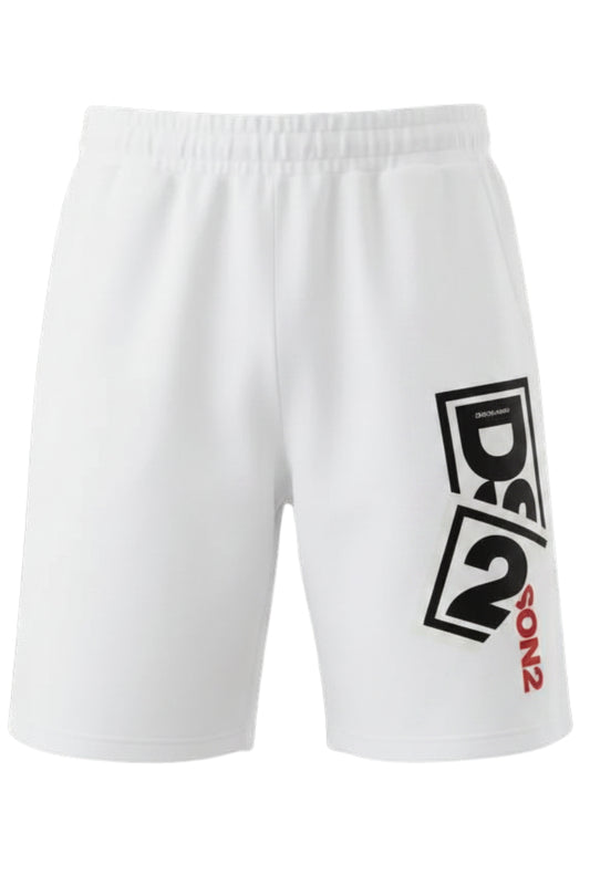 Bermuda da ragazzo in cotone garzata con stampa loggata a sinistra SS26K42