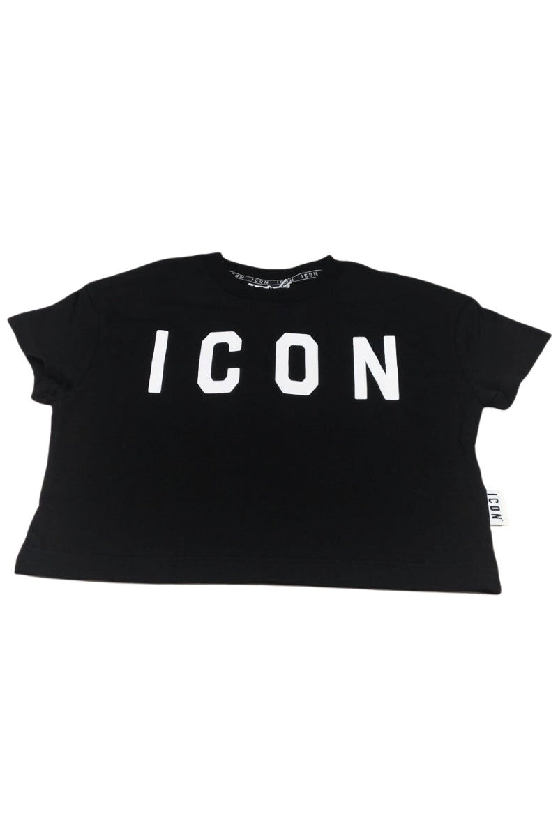 T-shirt cropped da ragazza con maxi logo lettering frontale IGKS001152