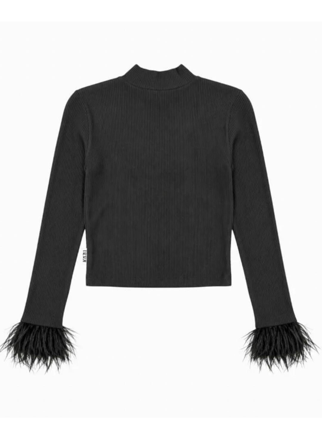 Maglia lupetto da ragazza con logo frontale e polsini con piume IGKL001509
