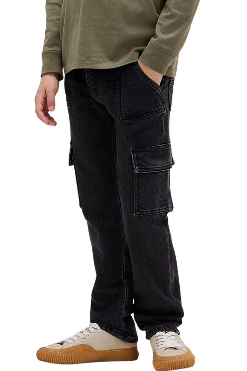 Jeans cargo da ragazzo in cotone con lavaggio scuro grigio carbone IB0IB025201BY