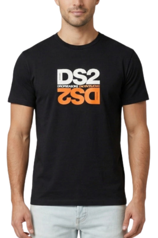 T-shirt da uomo in cotone con stampa frontale con doppio maxi logo a contrasto colore SS26251