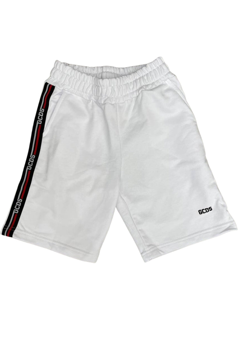 Bermuda da ragazzo e ragazza in cotone con multi logo a contrasto sui lati C1BJQL554F004