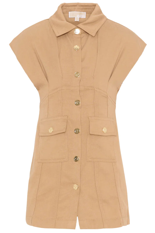 Abito da ragazza in misto cotone con colletto a camicia e bottoni frontali loggati R30594/263