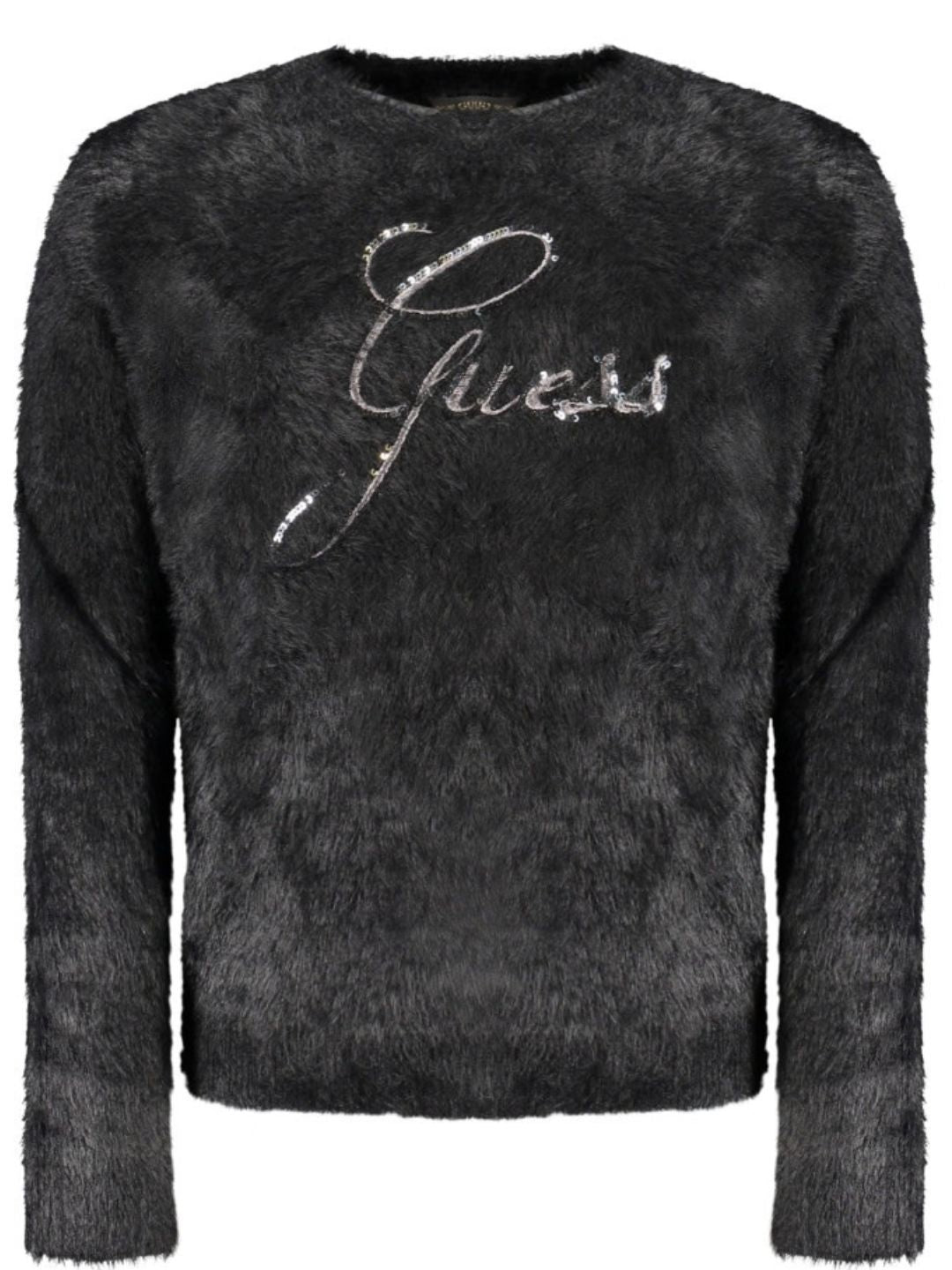 Maglione da ragazza in pelliccia con logo ricamato da paillettes J6BR03Z1335