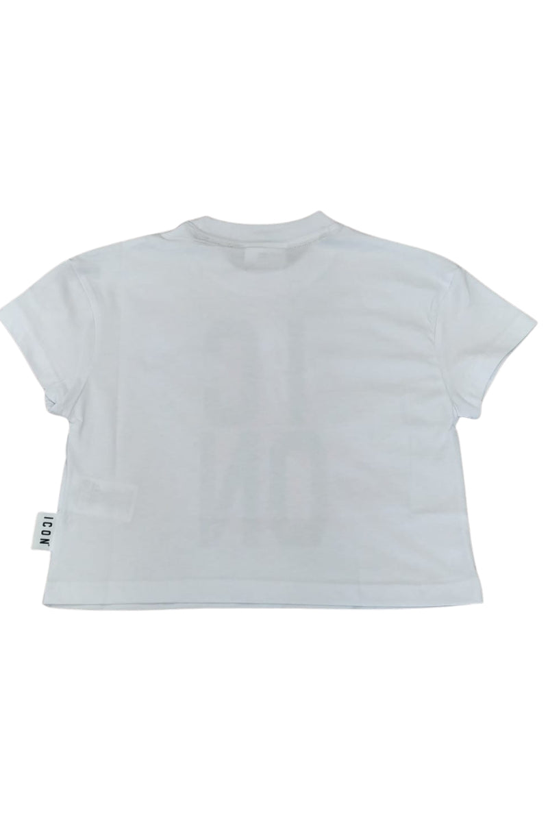 T-shirt girocollo da ragazza con maxi stampa logo lettering e schizzo frontale a contrasto IGKS001143