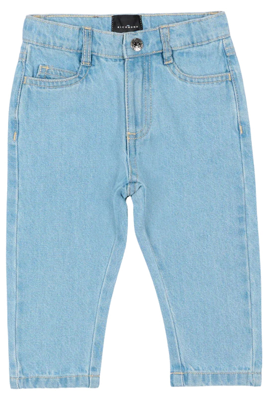 Jeans da neonato in denim chiaro con logo monogram ricamato sulla tasca posteriore RIP26024JE