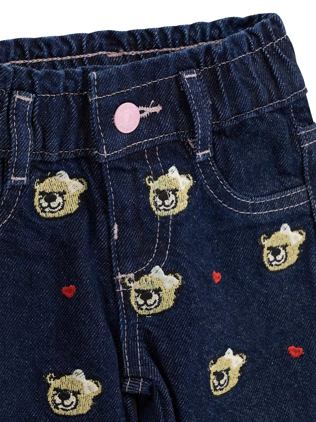 Jeans scuro da neonata con ricami orsacchiotti all over K6BA04D2169