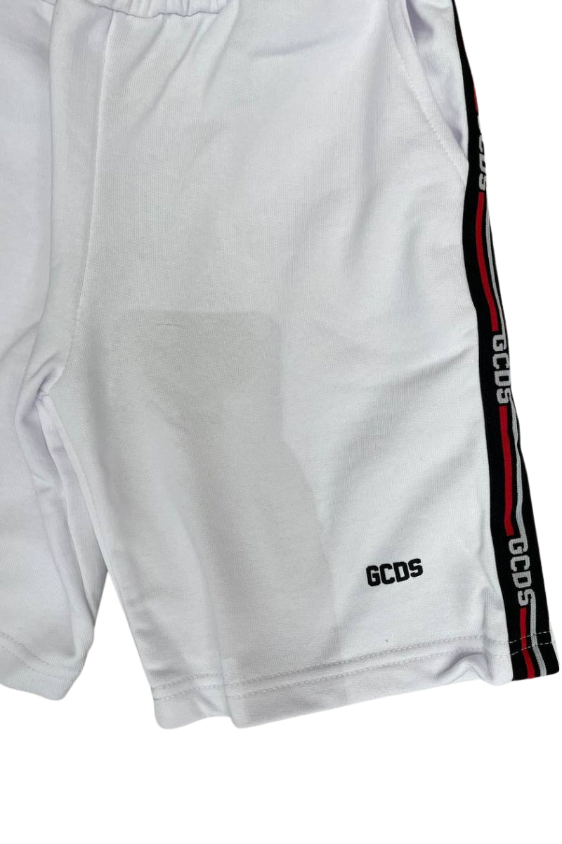 Bermuda da ragazzo e ragazza in cotone con multi logo a contrasto sui lati C1BJQL554F004