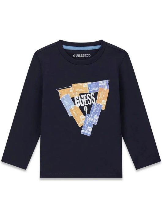 Maglia da bambino in cotone con maxi triangolo loggato stilizzato sul davanti N6BI09K5861