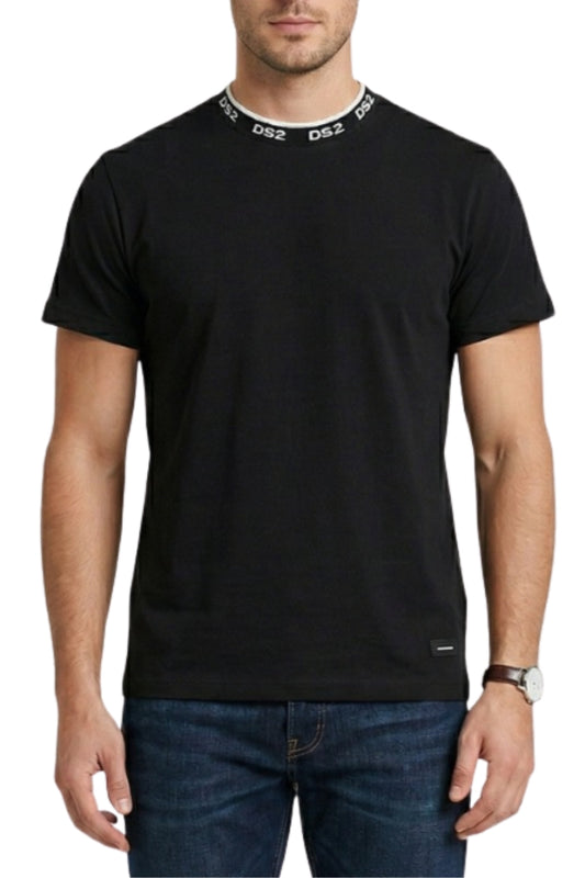 T-shirt girocollo da uomo con multi logo a contrasto sul collo SS26300