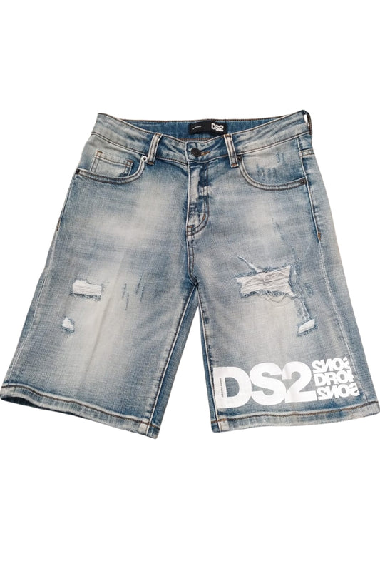 Bermuda da ragazzo in denim chiaro con logo stampato sul fondo SS26K93