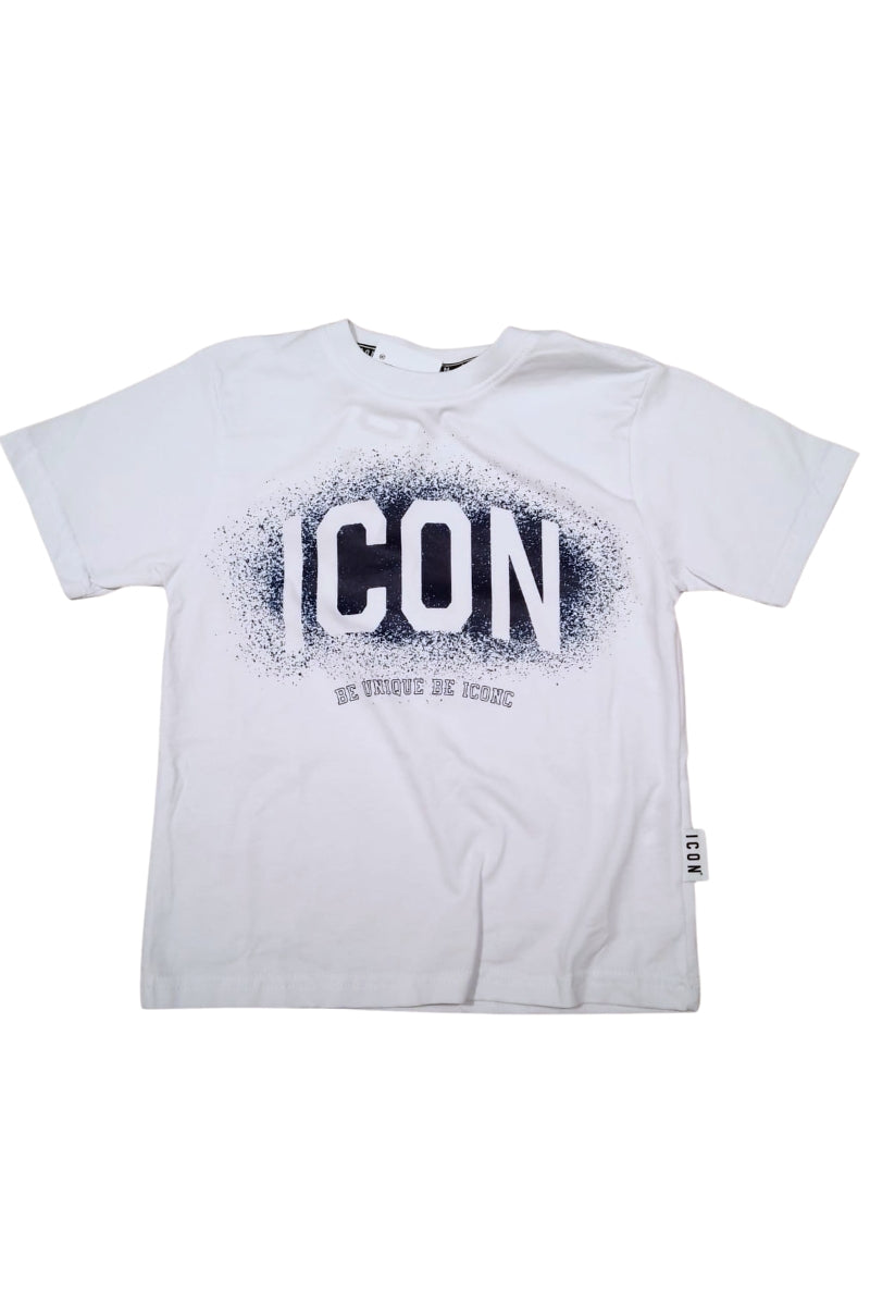 T-shirt girocollo da ragazzo con maxi stampa schizzi e logo lettering a contrasto colore IBKS001129