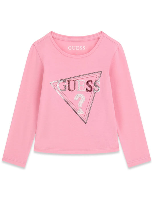 Maglia da neonata e bambina con maxi triangolo stilizzato loggato con ricamo paillettes K6YI08K3673