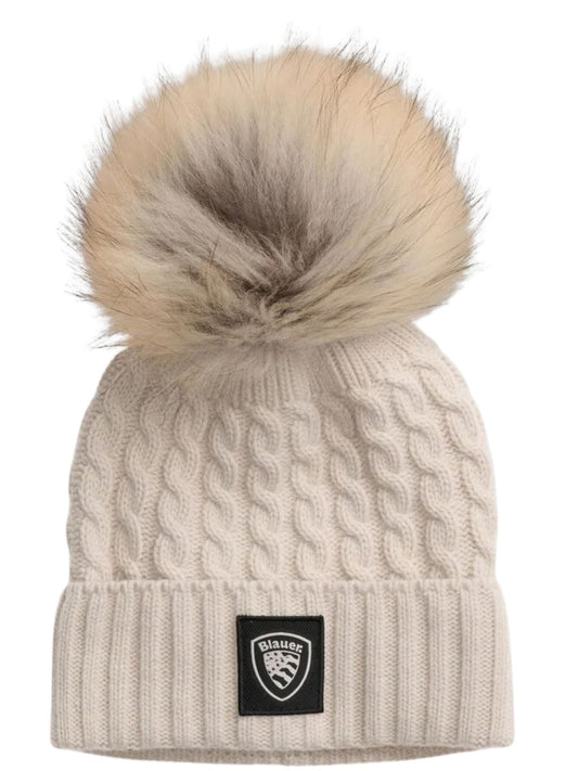 Cappello da bambina e ragazza in maglia a costina e a treccia con pon pon 26WBLGA05563